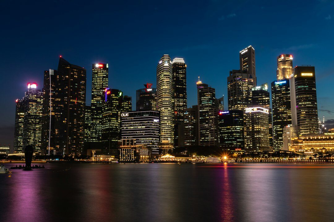 Singapore skyline with skyscrapers at dusk